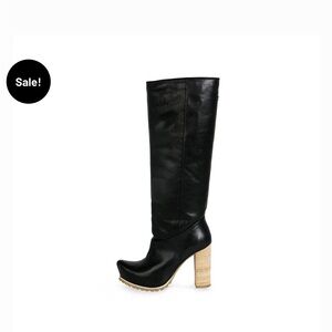 Black Leather Knee-High Boots Lumi